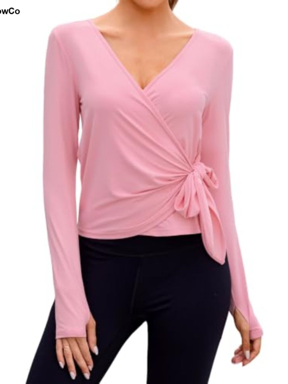 Women's Wrap Top Long Sleeve Pilates Yoga Ballet Activewear Fitted V-Neck